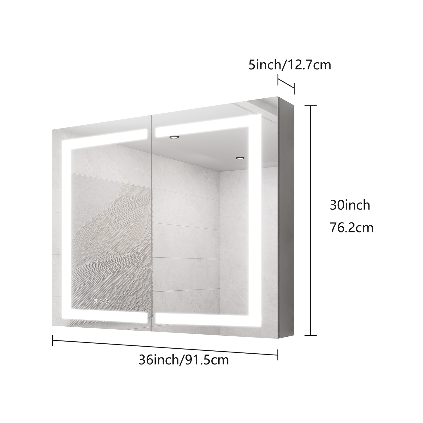 36 x 30 inch Medicine Cabinet with LED Vanity Mirror, Anti-Fog, Recessed or Surface Mount, Waterproof, Dimmable, Aluminum 3000K~6000K Lighted Double Door Bathroom Cabinet with Touch Switch