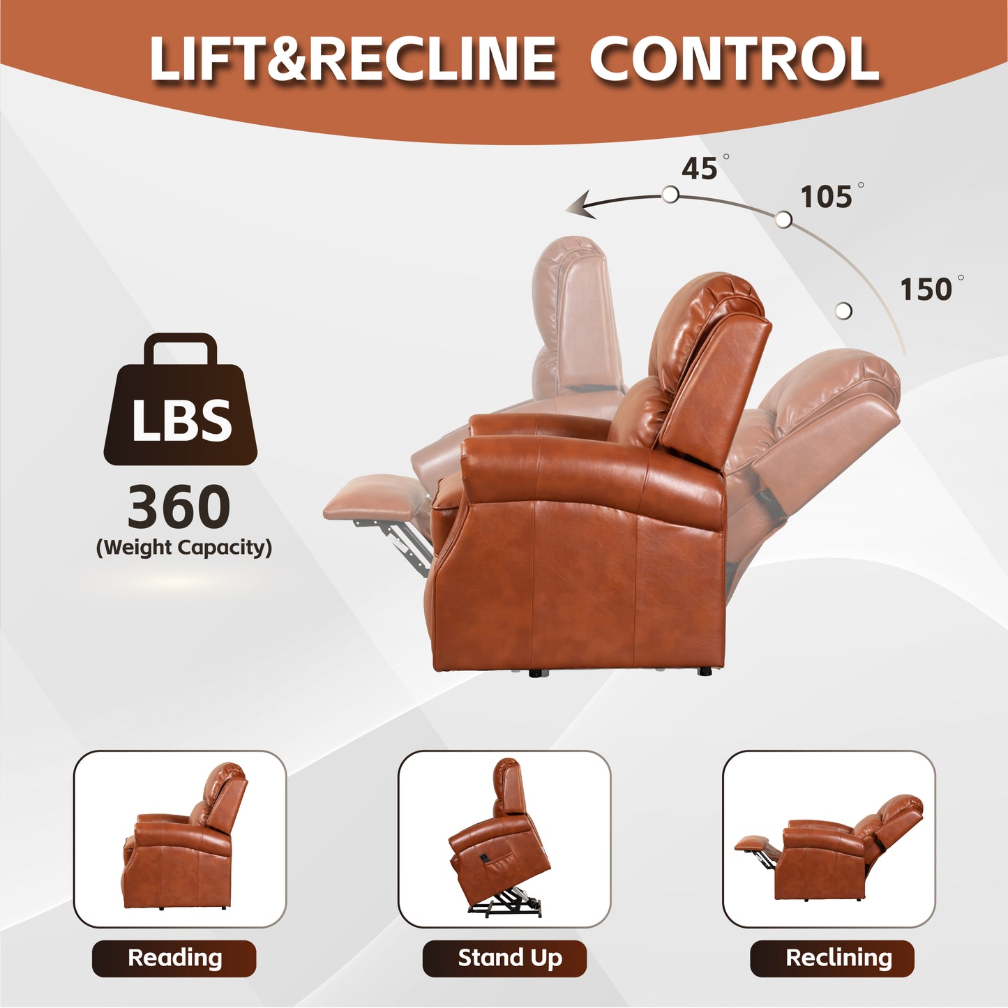 Lehboson Lift Chair Recliners, Electric Power Recliner Chair Sofa for Elderly, massage and heating(Caramel)