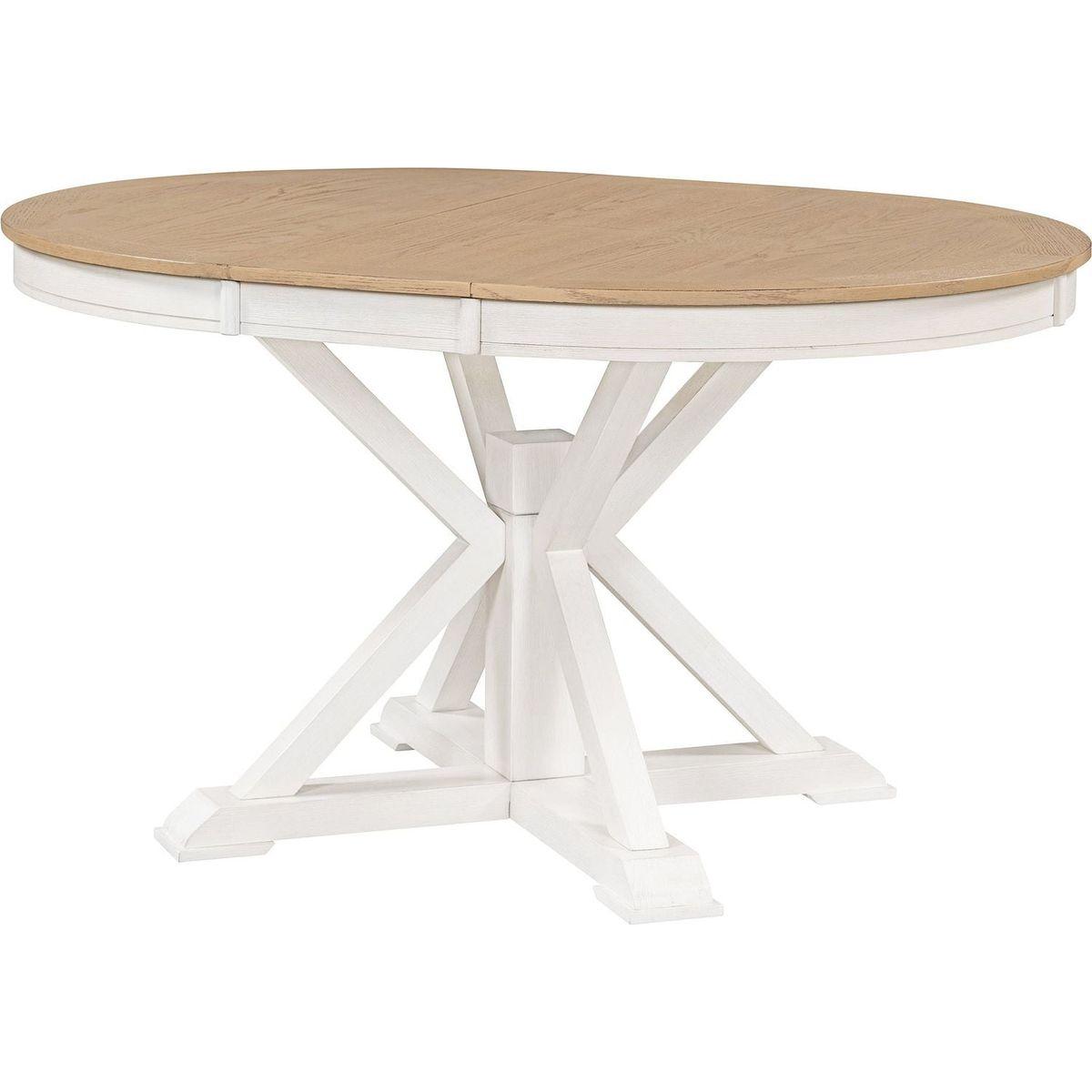Retro Functional Extendable Dining Table with a 12" Leaf for Dining Room and Living Room (Oak Natural Wood + Off White)