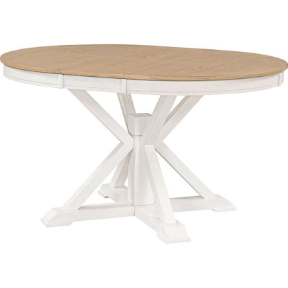 Retro Functional Extendable Dining Table with a 12" Leaf for Dining Room and Living Room (Oak Natural Wood + Off White)