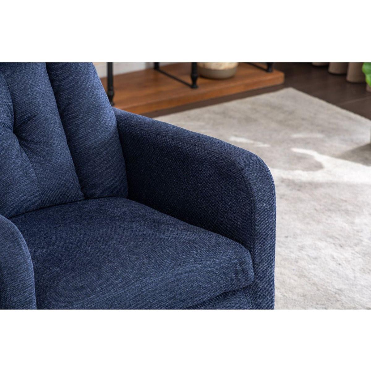 Linen Fabric Swivel Rocking Chair Gilder Chair With Pocket,Navy Blue