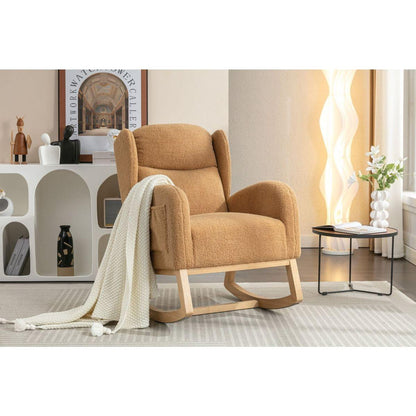 Teddy Fabric Rocking Chair With Packet Wood Legs,Khaki