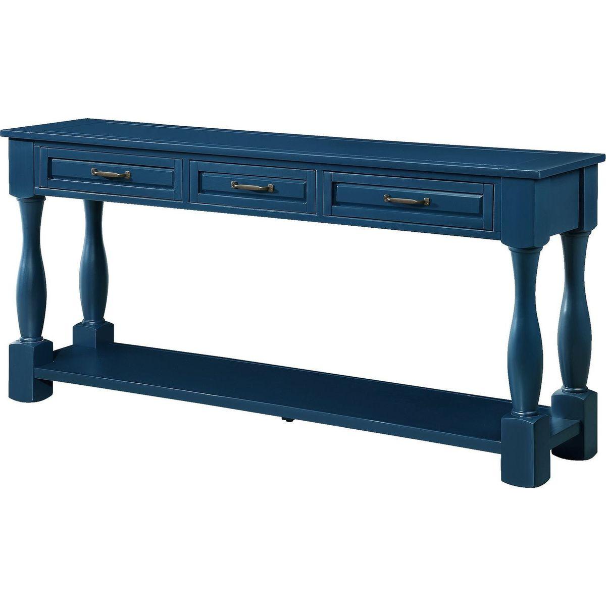 63inch Long Wood Console Table with 3 Drawers and 1 Bottom Shelf for Entryway Hallway Easy Assembly Extra-thick Sofa Table(Navy Blue)