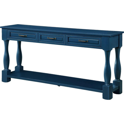 63inch Long Wood Console Table with 3 Drawers and 1 Bottom Shelf for Entryway Hallway Easy Assembly Extra-thick Sofa Table(Navy Blue)
