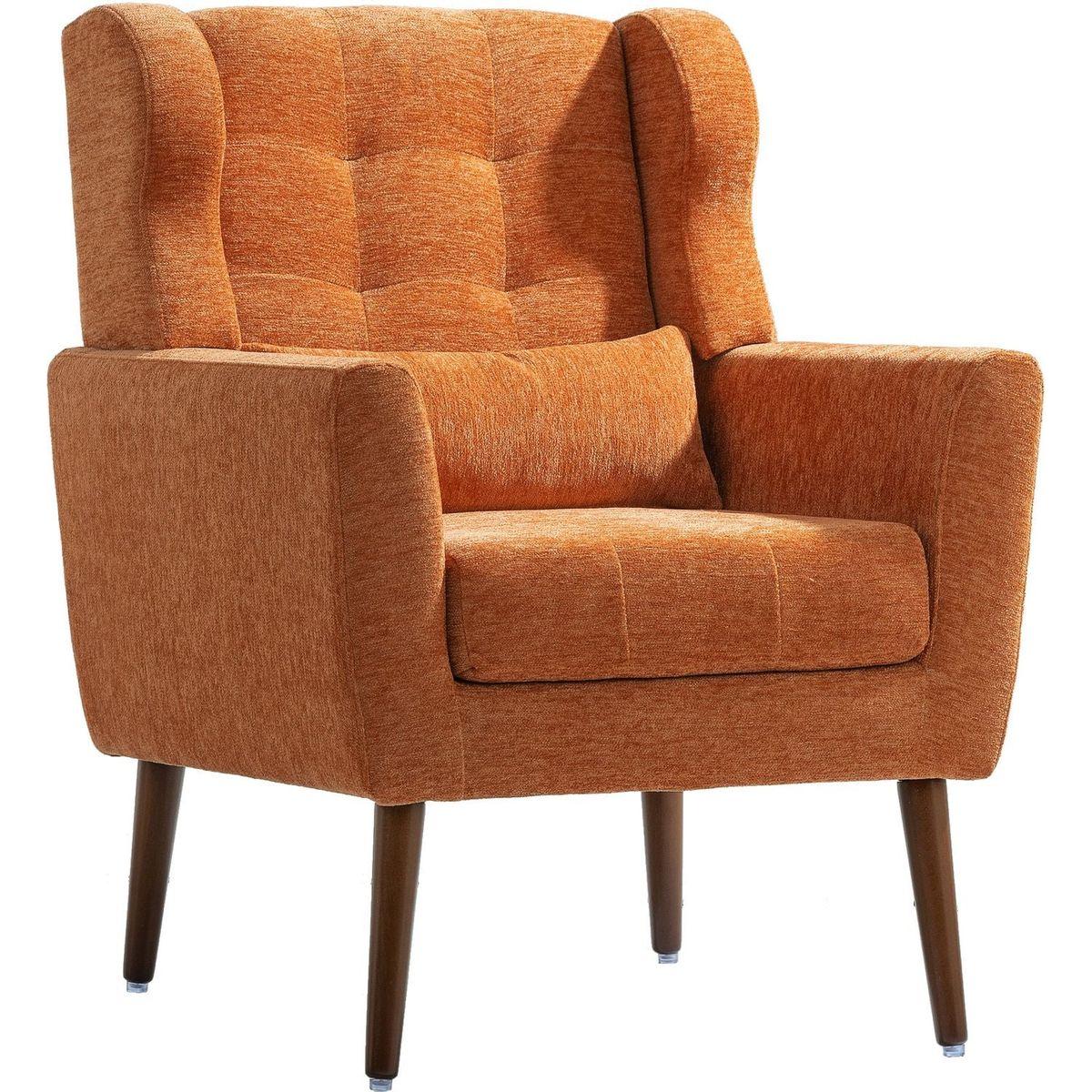 Modern Accent Chair Upholstered Foam Filled Living Room Chairs Comfy Reading Chair Mid Century Modern Chair with Chenille Fabric Lounge Arm Chairs Armchair for Living Room Bedroom (Orange)
