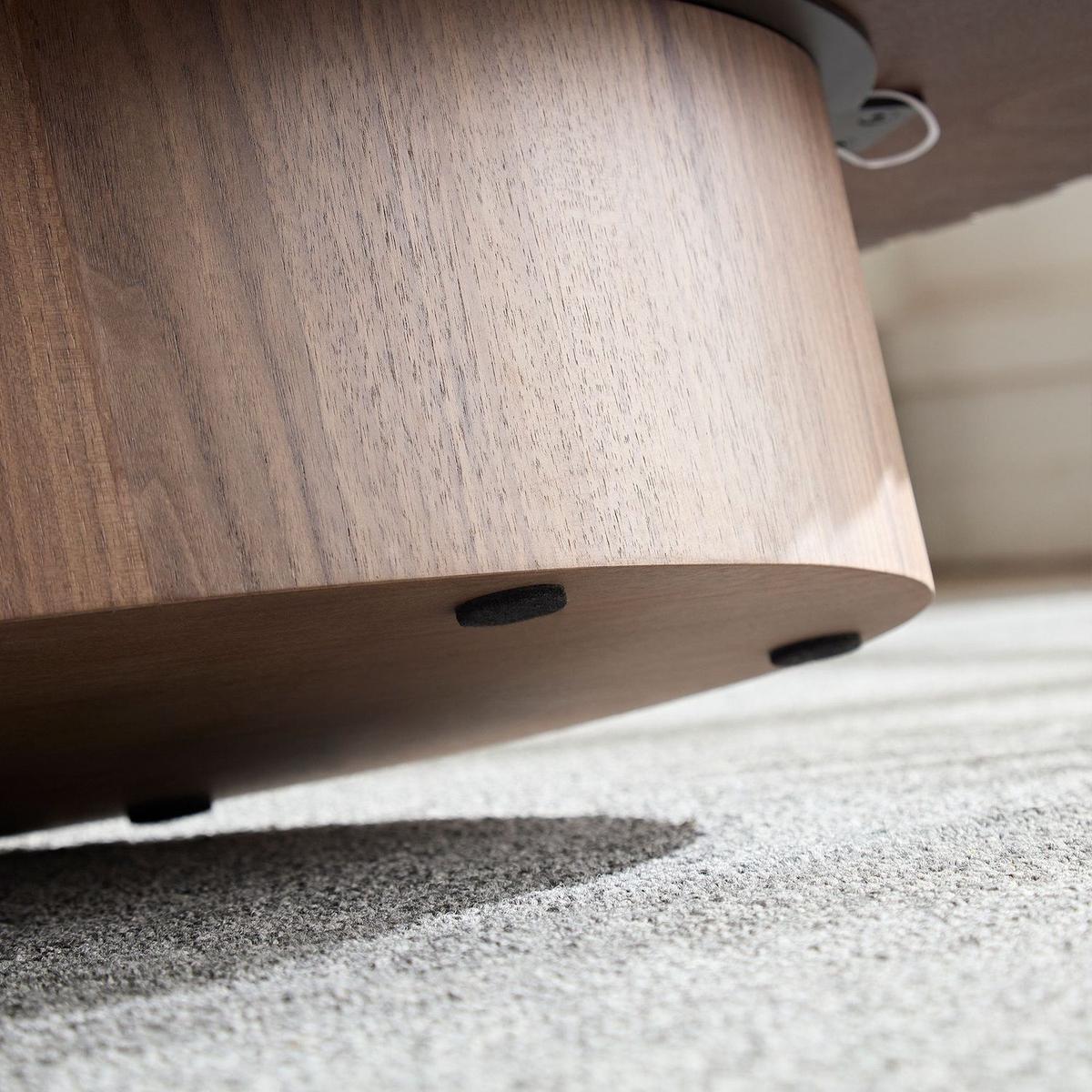 Modern Handcraft Drum Coffee Table Length 43.7 inch Round Coffee Table for Living Room,Small Coffee Table with Sturdy Pedestal,Walnut MDF