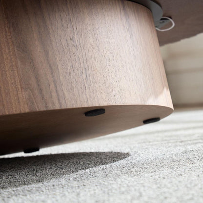 Modern Handcraft Drum Coffee Table Length 43.7 inch Round Coffee Table for Living Room,Small Coffee Table with Sturdy Pedestal,Walnut MDF