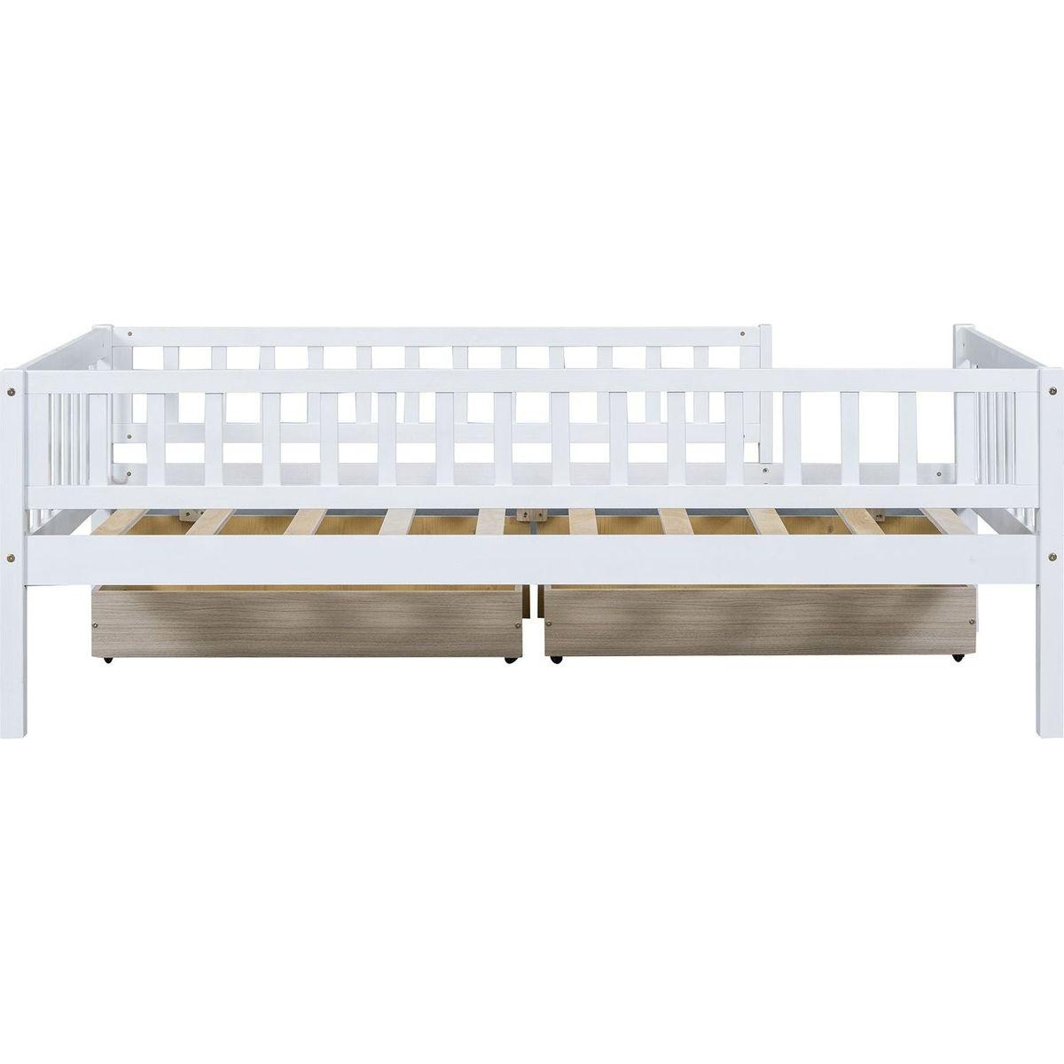 Twin Size Daybed Wood Bed with Two Drawers, White