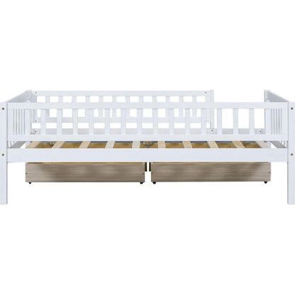 Twin Size Daybed Wood Bed with Two Drawers, White