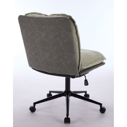 Oversize Seat Cirss Cross Chair with Wheels, Elegant Design Computer Chair, Adjustable Height 360 Rolling Swivel Home Office Chair for Small Space, Dressing Room, Living Room (GRAY+GREEN)
