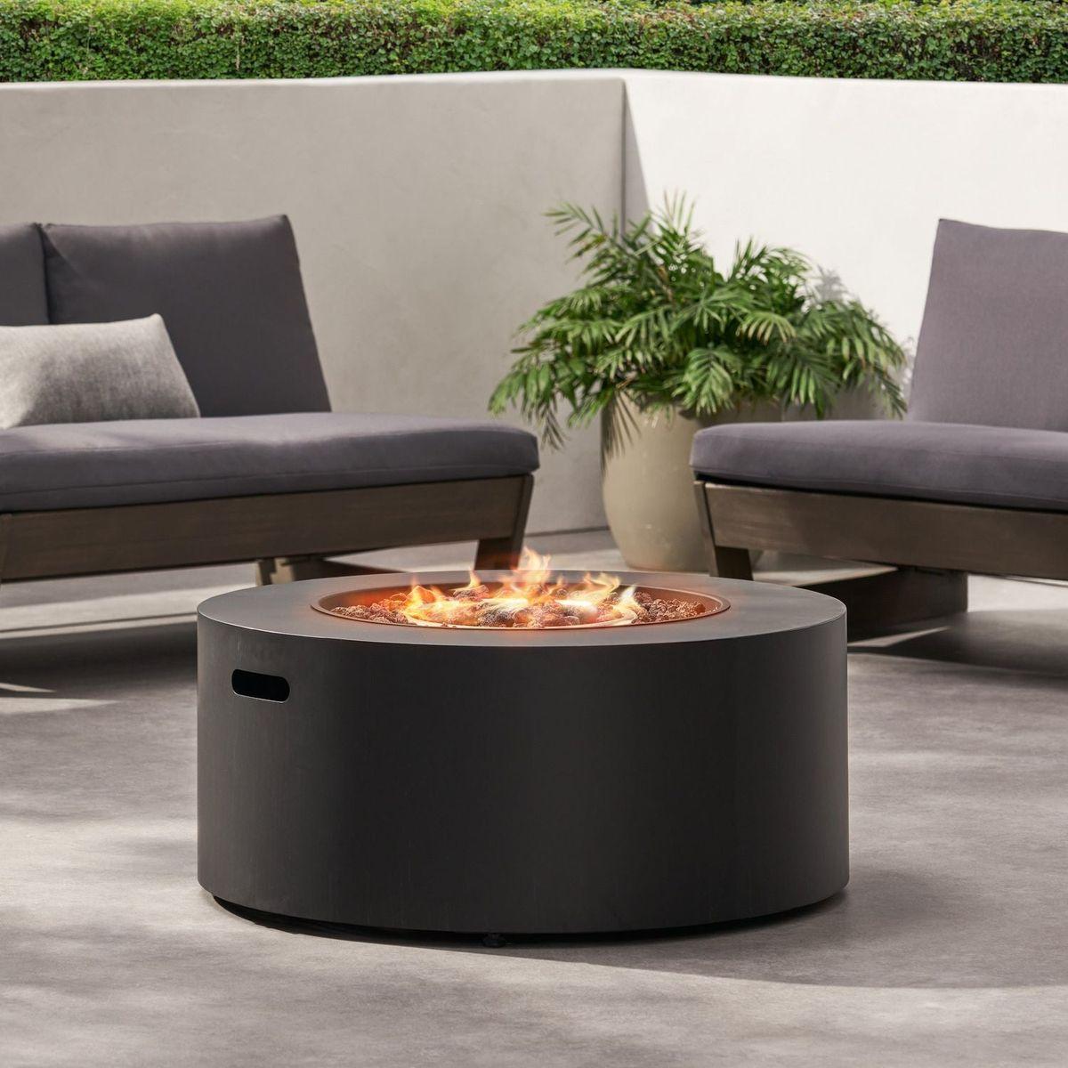 Patio Gas-burning Fire Pit Outdoor Iron Propane Fireplace, 32" Round Fire Pit - 40,000 BTU, Tank outside, Dark Grey