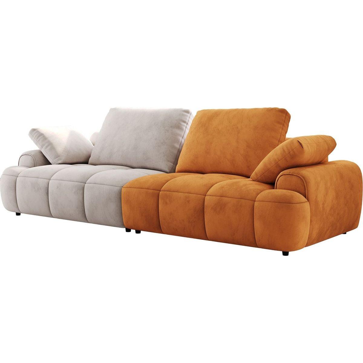86.6"Large size two Seat Sofa,Modern Upholstered,Gray paired with yellow suede fabric Increase in sitting height
