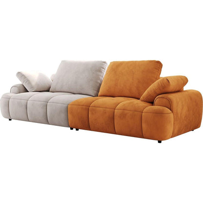 86.6"Large size two Seat Sofa,Modern Upholstered,Gray paired with yellow suede fabric Increase in sitting height