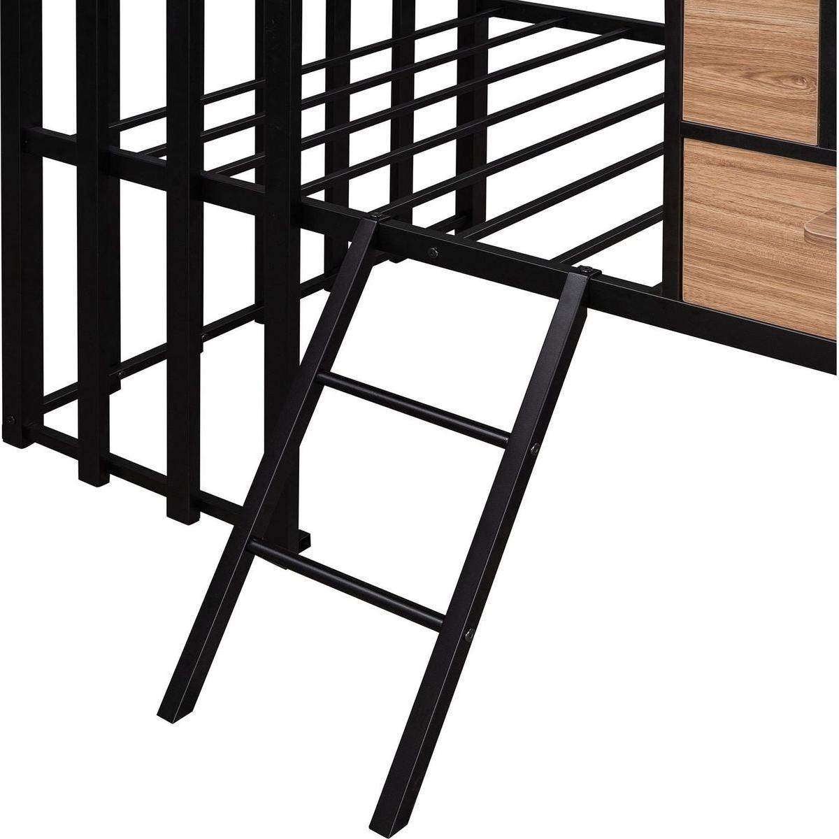 Metal Twin size Loft Bed with Roof, Window, Guardrail, Ladder Black