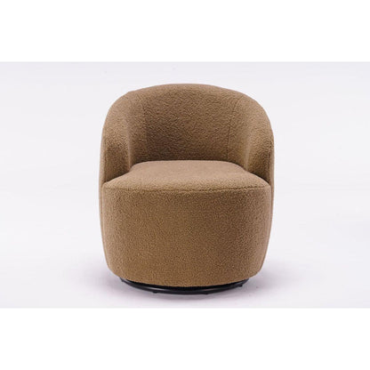 Teddy Fabric Swivel Accent Armchair Barrel Chair With Black Powder Coating Metal Ring,Coffee Brown