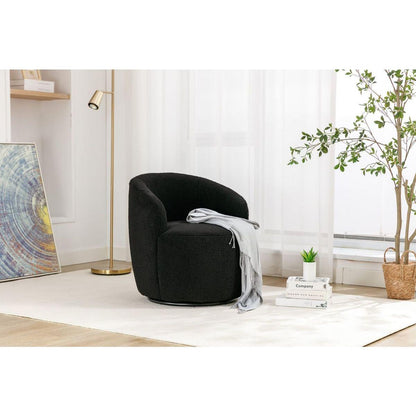 Teddy Fabric Swivel Accent Armchair Barrel Chair With Black Powder Coating Metal Ring,Black