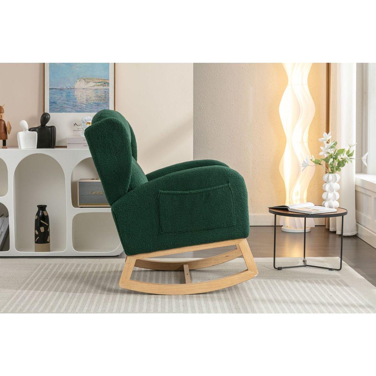 Teddy Fabric Rocking Chair With Packet Wood Legs,Green