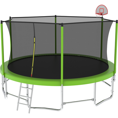 16FT Trampoline with Balance Bar & Basketball Hoop&Ball, ASTM Approved Reinforced Type Outdoor Trampoline with Enclosure Net