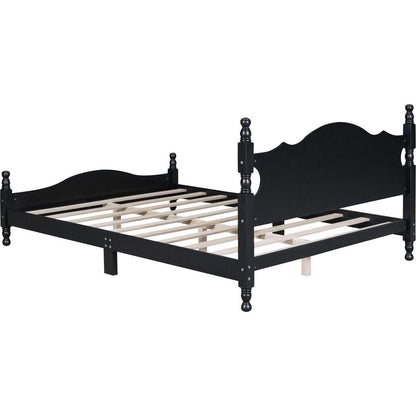 Queen Size Wood Platform Bed Frame,Retro Style Platform Bed with Wooden Slat Support,Black