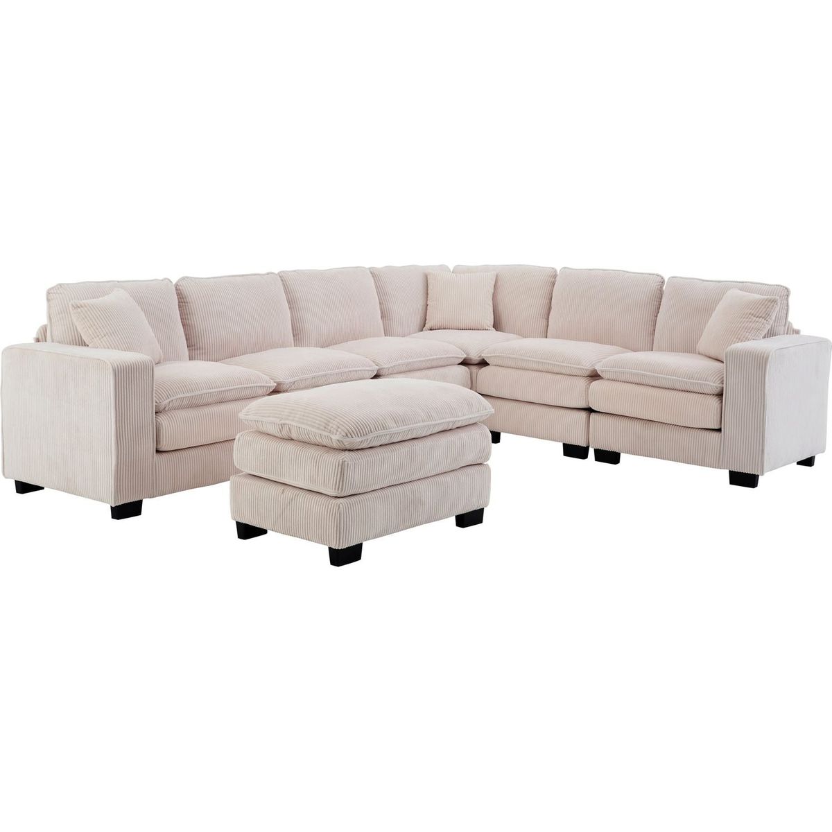 Modern U Shaped 6-seat Sectional Sofa Couch with one Ottoman and three toss pillows, Modular Sofa for Living Room,Corduroy sofa