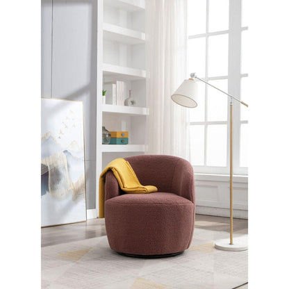 Teddy Fabric Swivel Accent Armchair Barrel Chair With Black Powder Coating Metal Ring,Dark Red