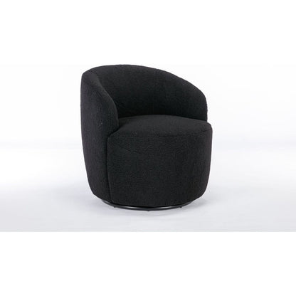 Teddy Fabric Swivel Accent Armchair Barrel Chair With Black Powder Coating Metal Ring,Black