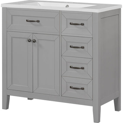 36" Bathroom Vanity with Sink Combo, Bathroom Cabinet with Drawers, Solid Frame and MDF Board, Grey