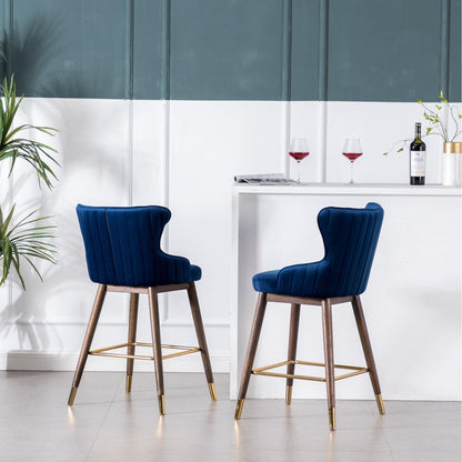 Leland Fabric Upholstered Counter Height Wingback Stools, Set of 2, Blue