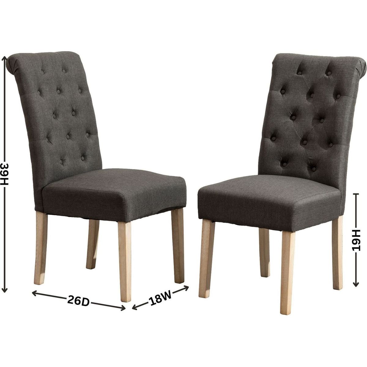 Habit Solid Wood Tufted Parsons Dining Chair, Set of 2, Charcoal
