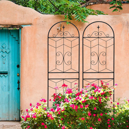 2 Pack Metal Garden Trellis 71' x 19.7' Rustproof Trellis for Climbing Plants Outdoor Flower Support Black