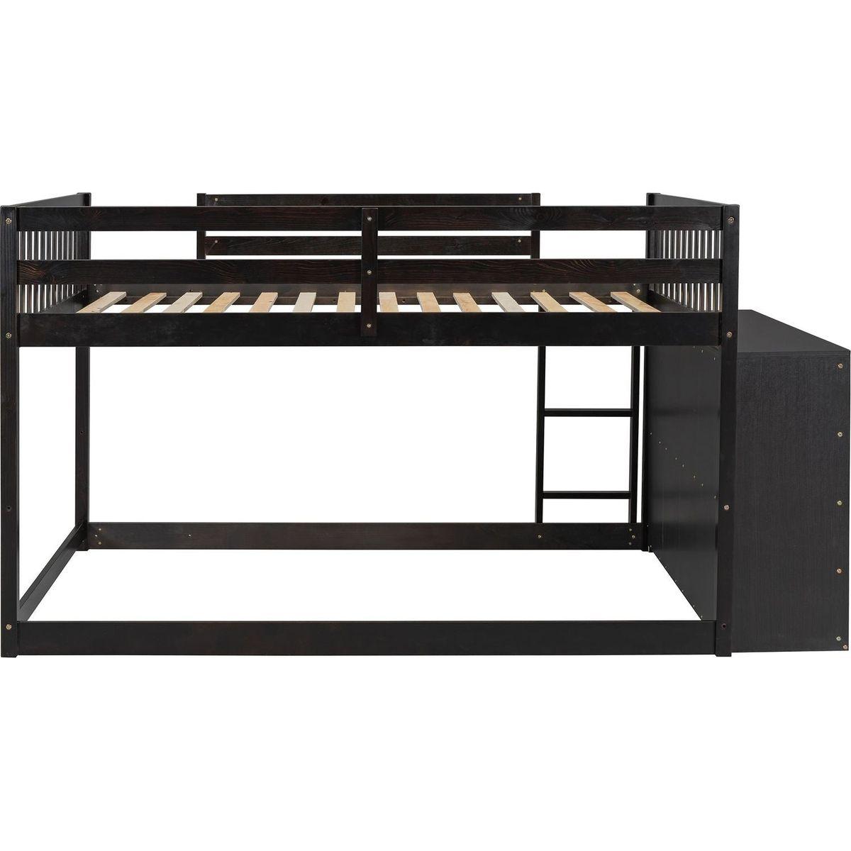 Full over Full Bunk Bed with 4 Drawers and 3 Shelves-Espresso