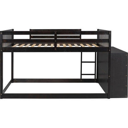 Full over Full Bunk Bed with 4 Drawers and 3 Shelves-Espresso