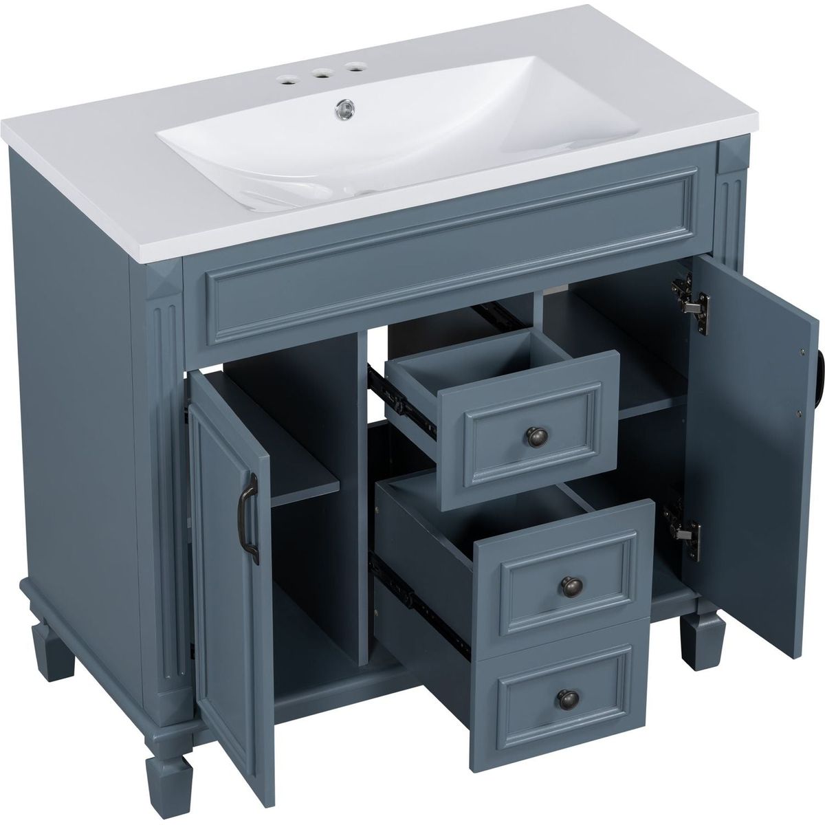 36" Bathroom Vanity with Top Sink, Modern Bathroom Storage Cabinet with 2 Soft Closing Doors and 2 Drawers, Single Sink Bathroom Vanity