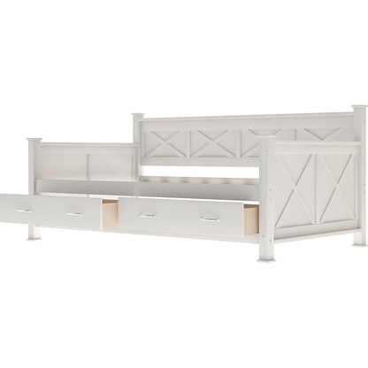 Twin Size Wooden Modern and Rustic Casual Style Daybed, Cream White