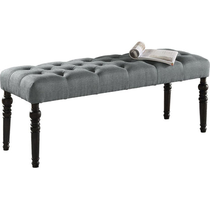 Leviton Fabric Tufted Turned Leg Dining Bench, Gray