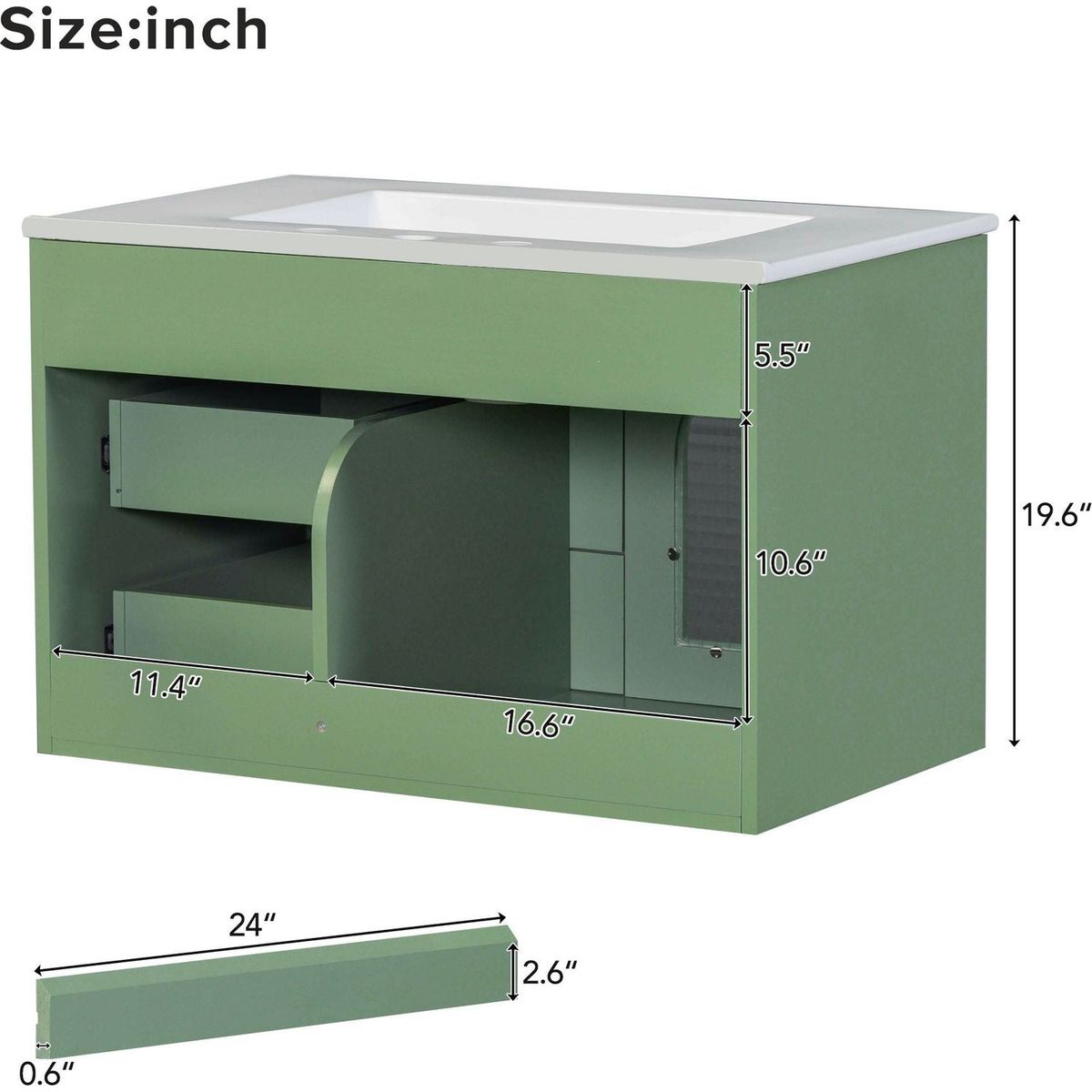 30x18x19.6 Inches Elegant Floating Bathroom Vanity Sink and Cabinet Combo - 1 Door and 2 Drawers