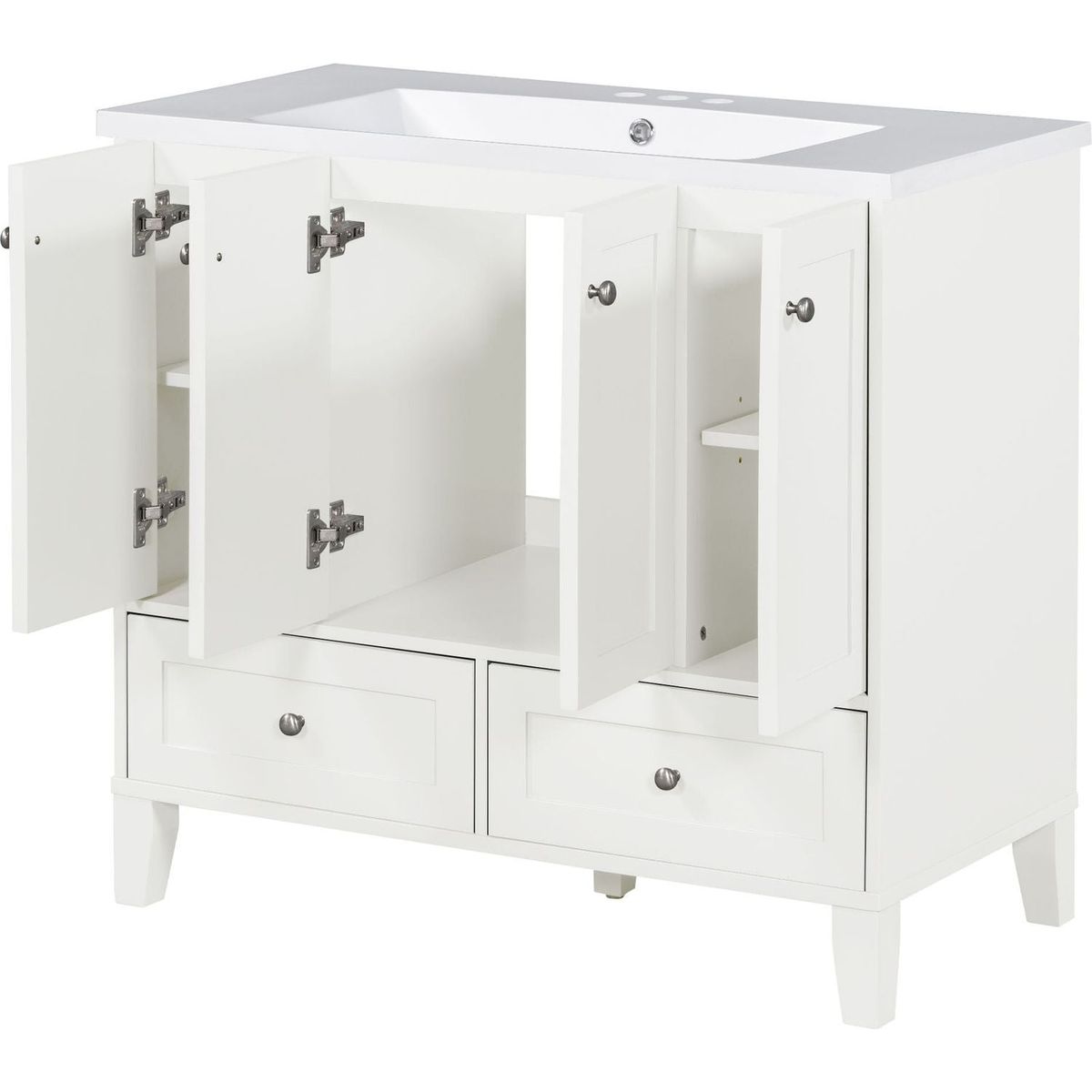 36" Bathroom Vanity with Resin Sink Combo,Solid Wood Frame Bathroom Storage Cabinet, Freestanding Vanity Set with 4 Soft Closing Doors& 2 Drawers