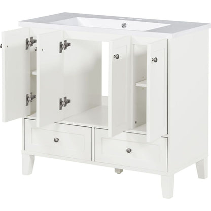 36" Bathroom Vanity with Resin Sink Combo,Solid Wood Frame Bathroom Storage Cabinet, Freestanding Vanity Set with 4 Soft Closing Doors& 2 Drawers