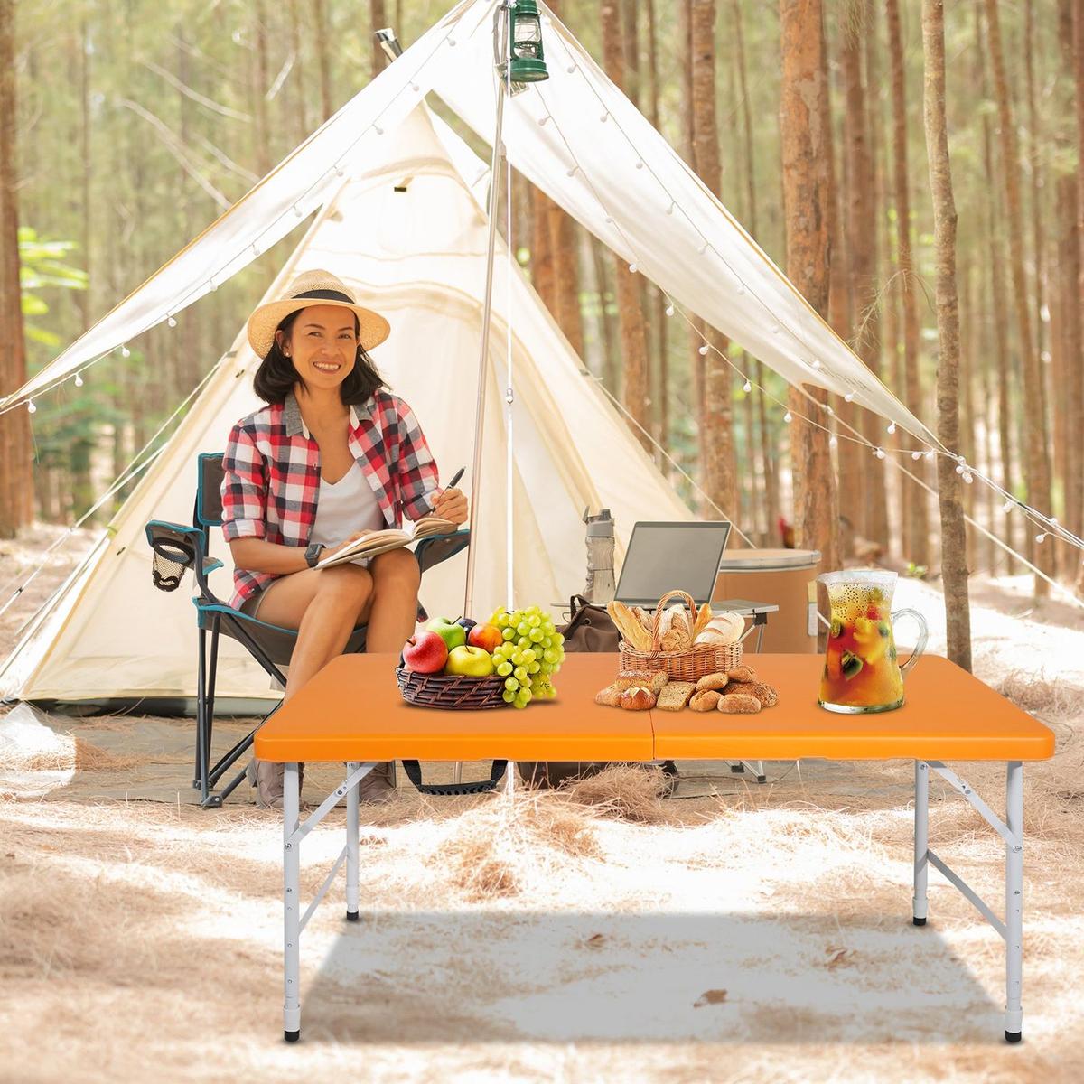 4ft Orange Portable Folding Table Indoor&Outdoor Maximum Weight 135KG Foldable Table for Camping