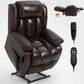 Dual Motor Infinite Position Up to 350 LBS Electric Medium size Genuine Leather Brown Power Lift Recliner Chair with 8-Point Vibration Massage and Lumbar Heating