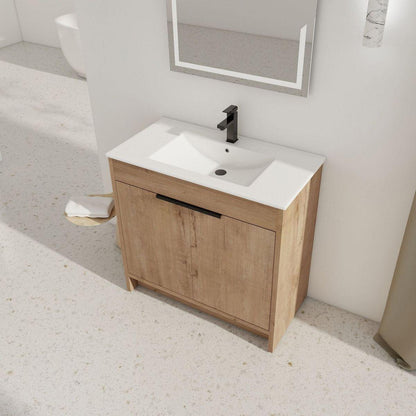 36" Freestanding Bathroom Vanity with White Ceramic Sink & 2 Soft-Close Cabinet Doors ((KD-PACKING),BVB02436IMO-F-