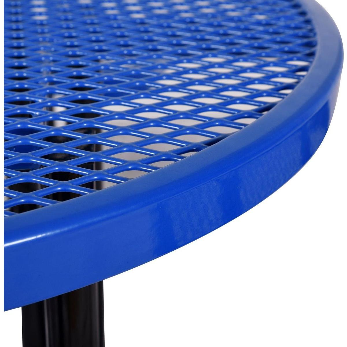 Round Outdoor Steel Picnic Table 46" blue, with umbrella pole