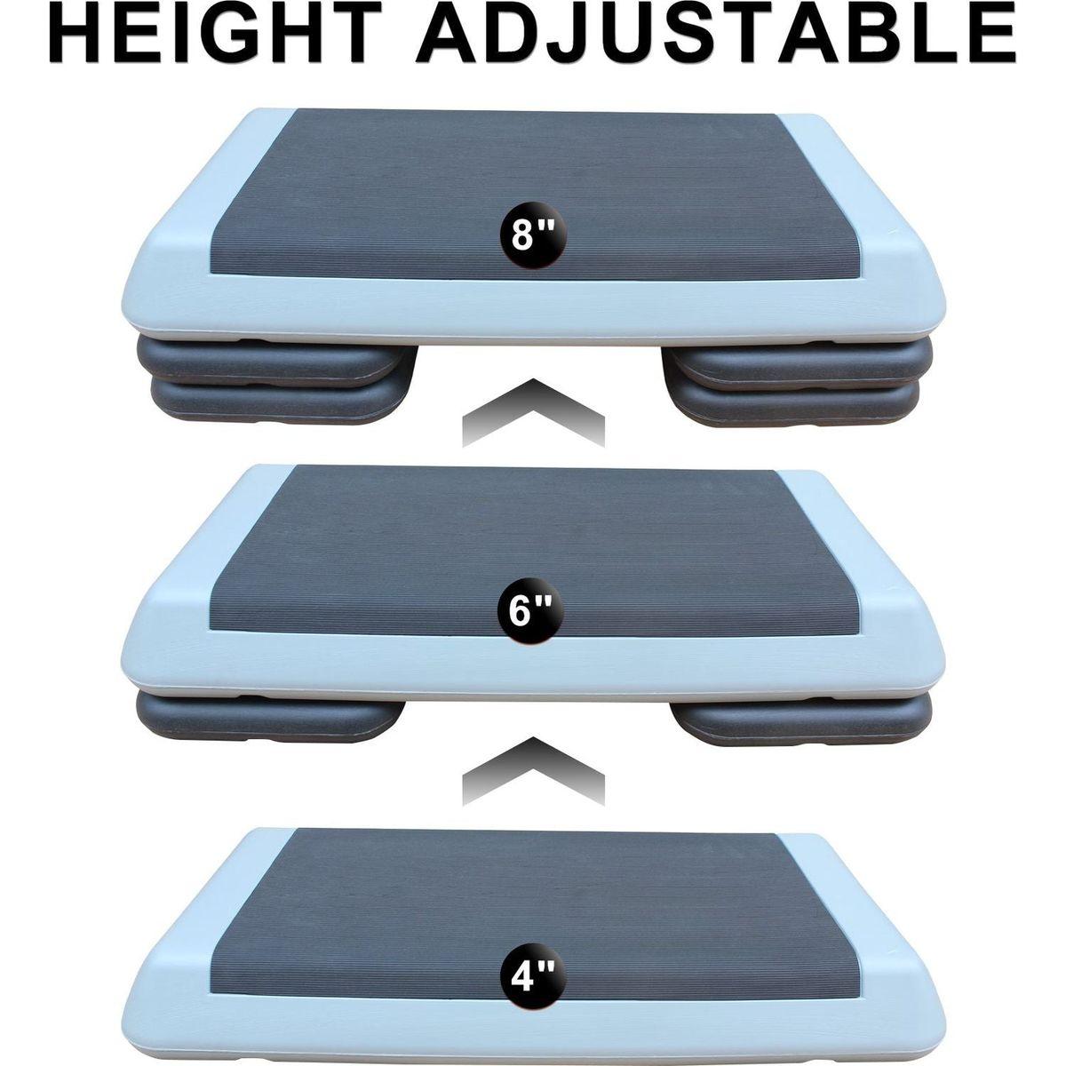 Adjustable Workout Aerobic Stepper in Fitness & Exercise Step Platform Trainer Gray Black with 2 Risers