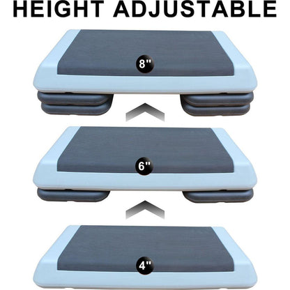 Adjustable Workout Aerobic Stepper in Fitness & Exercise Step Platform Trainer Gray Black with 2 Risers