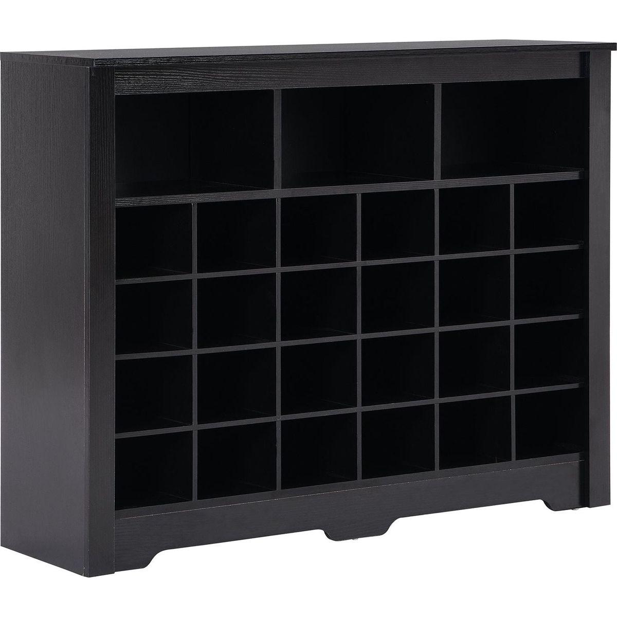 Sleek Design 24 Shoe Cubby Console, Modern Shoe Cabinet with Curved Base, Versatile Sideboard with High-quality for Hallway, Bedroom, Living Room, Black