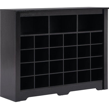 Sleek Design 24 Shoe Cubby Console, Modern Shoe Cabinet with Curved Base, Versatile Sideboard with High-quality for Hallway, Bedroom, Living Room, Black