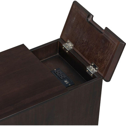 Classic Vintage Livingroom End Table Side Table with USB Ports and One Multifunctional Drawer with cup holders, Antique Espresso