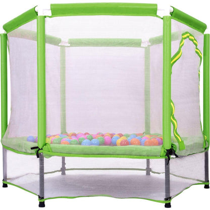 55" Toddlers Trampoline with Safety Enclosure Net and Balls, Indoor Outdoor Mini Trampoline for Kids
