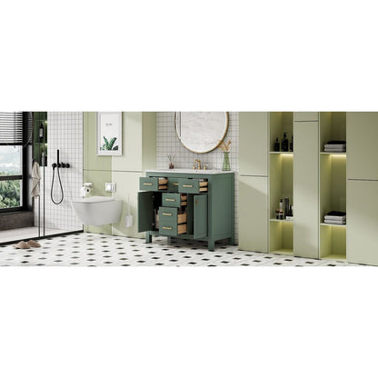 36" Bathroon Vanity with Resin Sink Combo Set,Modern Freestanding Single Bathroom Cabinet with 4 Drawers & 2 Cabinets,Storage Cabinet for Bathroom, Solid Wood Frame Vanity Set, Green