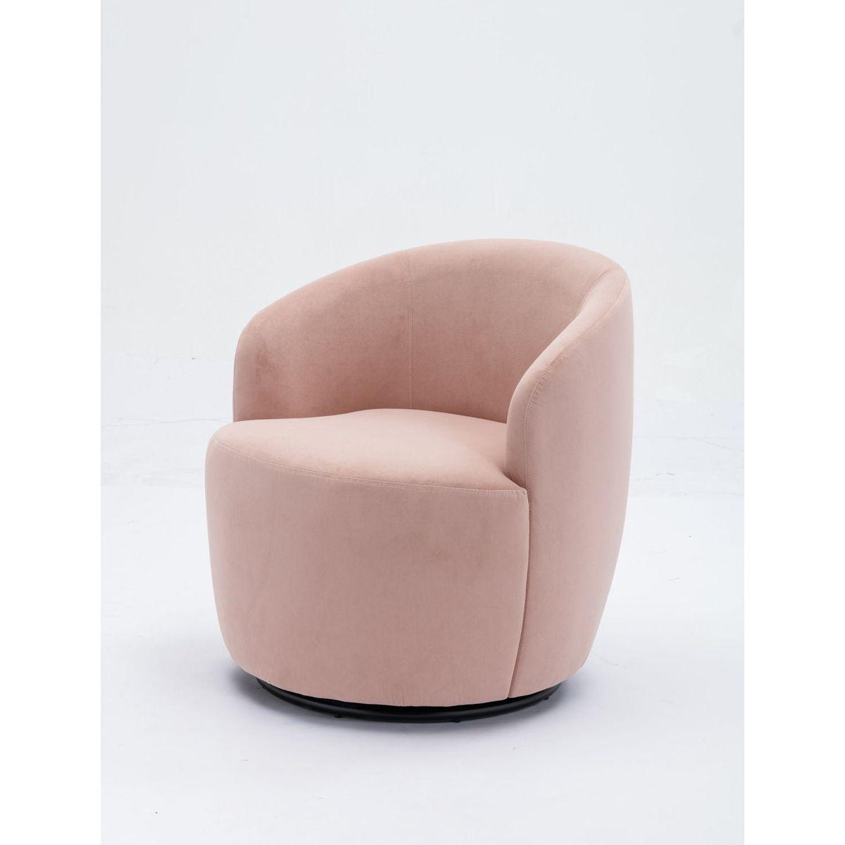 Velvet Fabric Swivel Accent Armchair Barrel Chair With Black Powder Coating Metal Ring,Pink